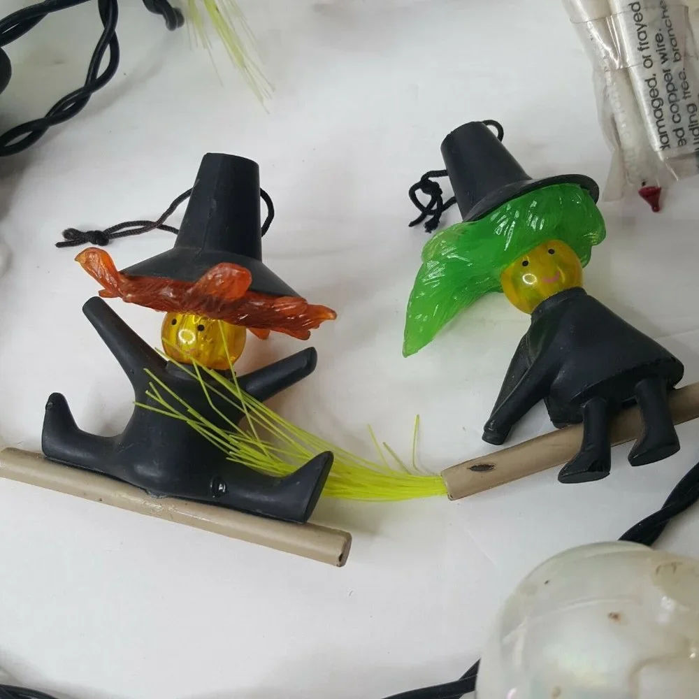 VTG Blow Mold Halloween Party Lights Witch Skull Ghost with Extra Covers
